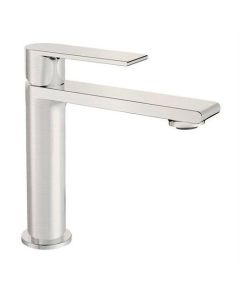 Wastafelkraan met platte vaste uitloop rond, rvs geborsteld