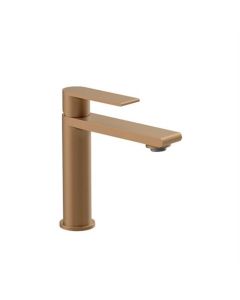 Wastafelkraan met platte vaste uitloop, koper, rond