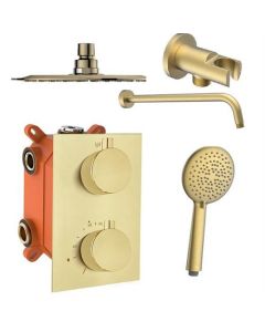 BP inbouw regendoucheset goud geborsteld, handdouche