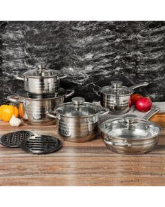12 delige pannenset met 5 pannen